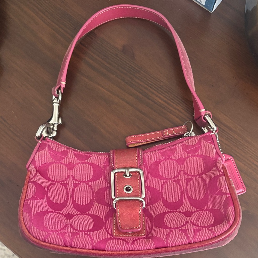 Coach Hot Pink Signature Canvas Shoulder Bag with Buckle